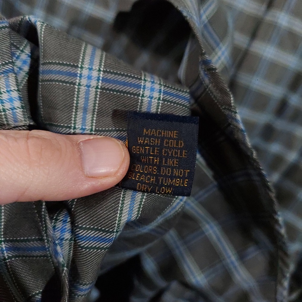 Henry Jacobson Shirt Mens Large‎ Gray Blue Plaid Cotton Long Sleeve Button Front - Picture 12 of 13